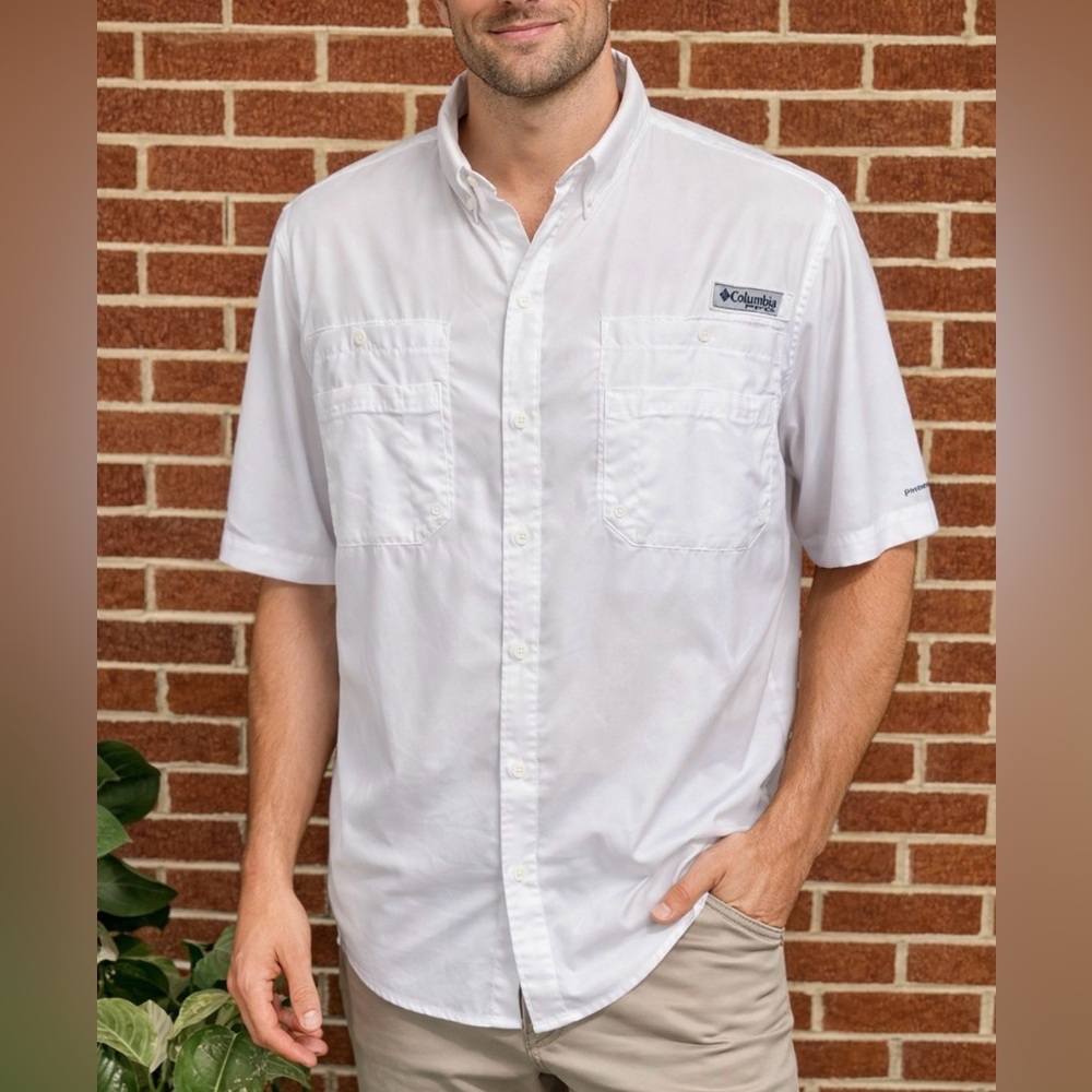 -Columbia PFG Tamiami White S/S Lightweight Cool Comfortable Men's Big & Tall 3X